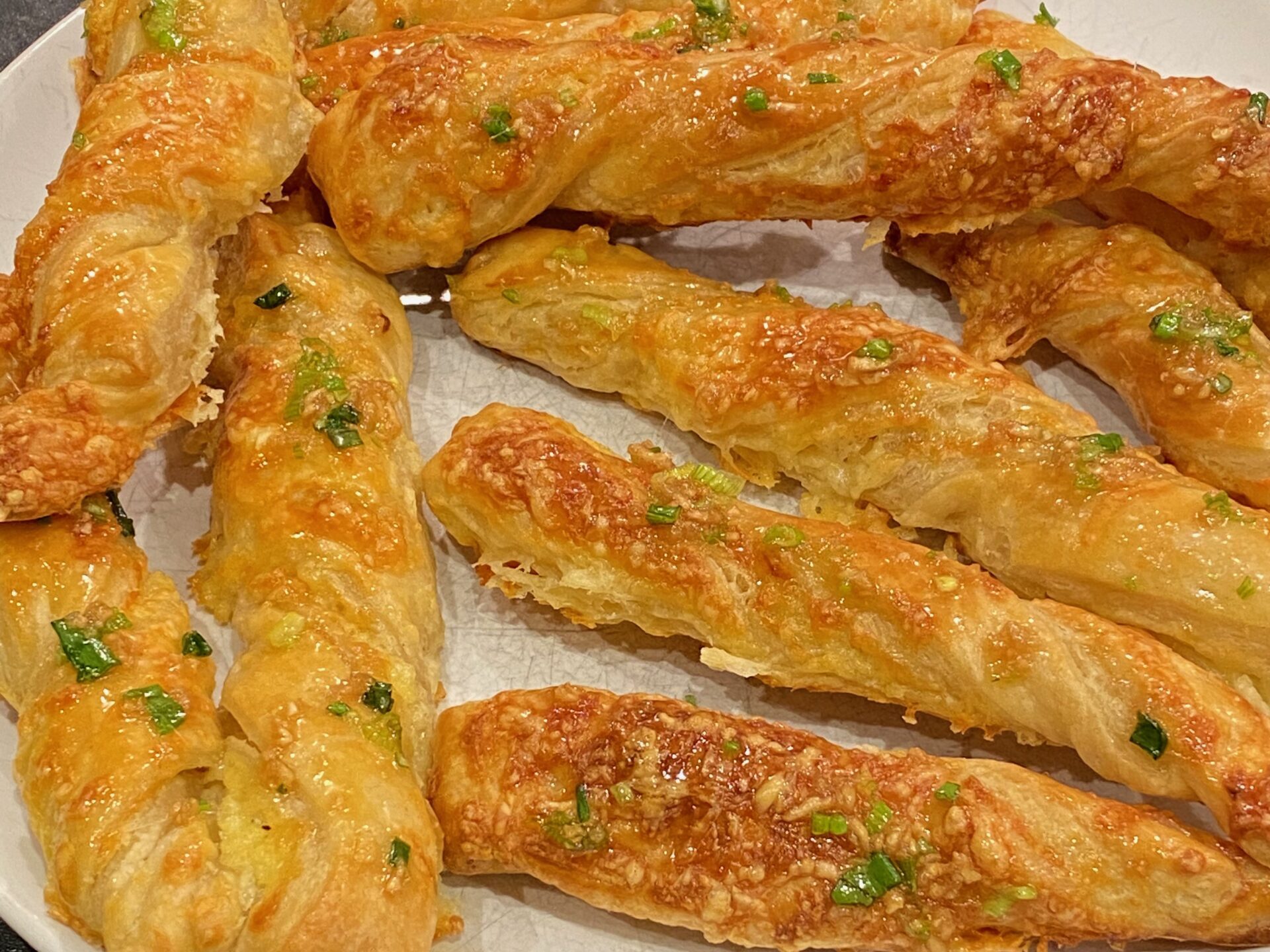 Cheese twists on a plate